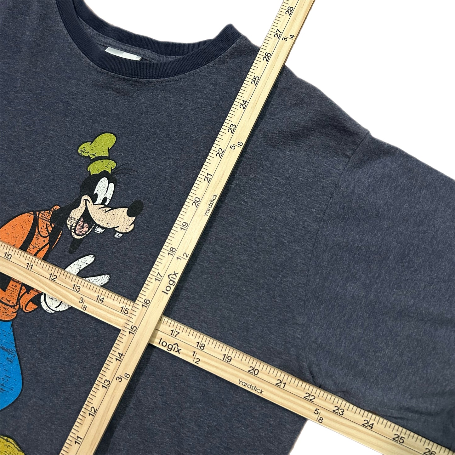 (L) Y2K Disney Goofy Grey Ringer Tee