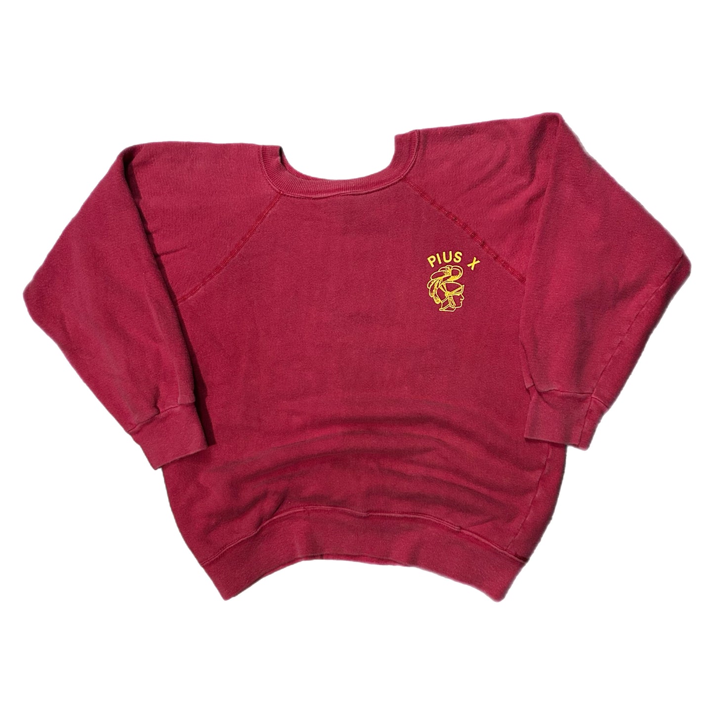 (L) 1970s Champion USC Pius X Red Crewneck
