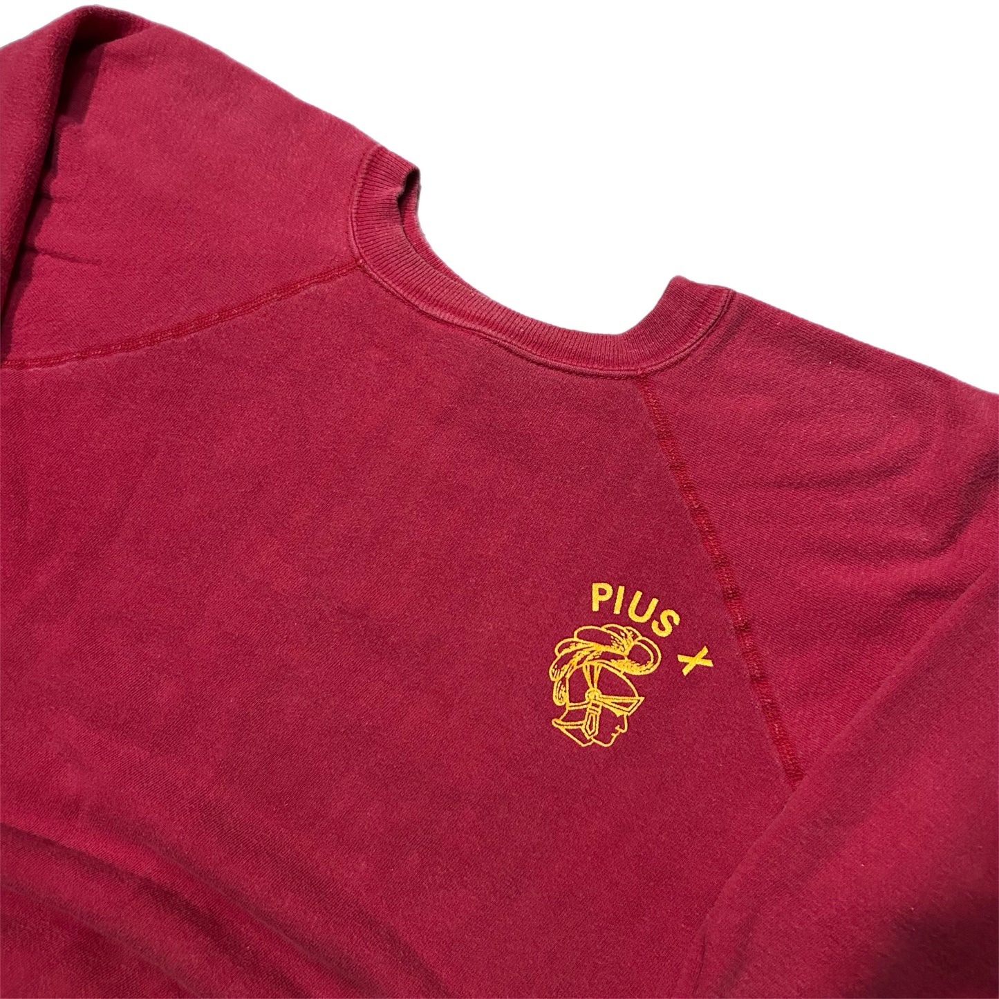(L) 1970s Champion USC Pius X Red Crewneck