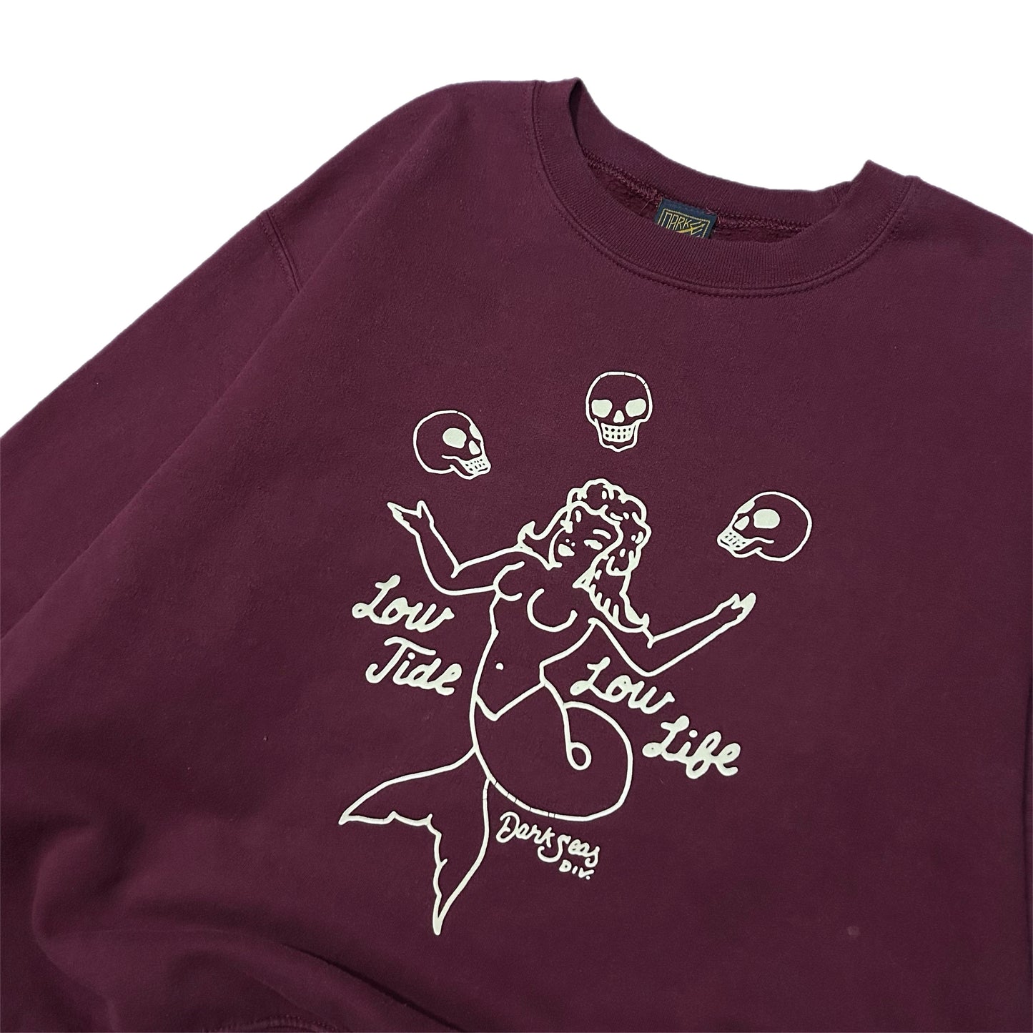 (M) Dark Seas Mermaid Burgandy Crewneck