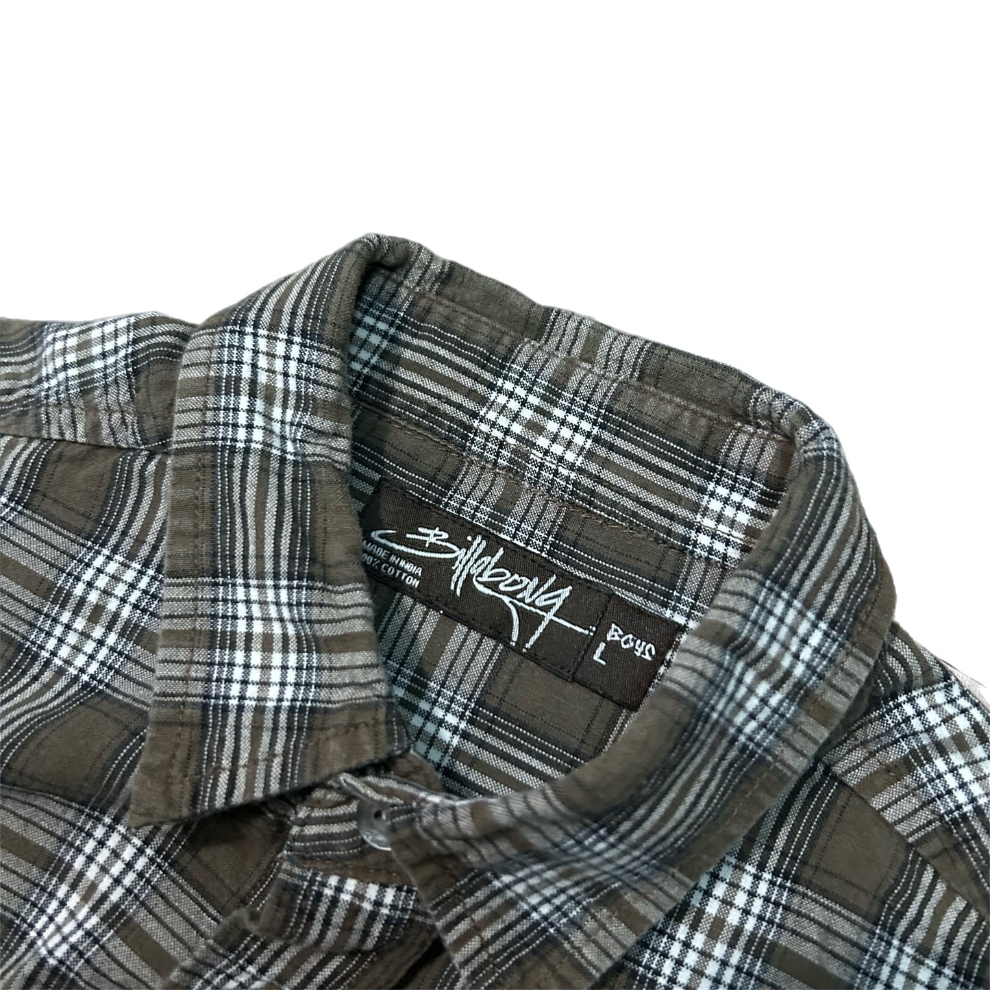 (Boys L) Y2K Billabong Brown Plaid Button-Up