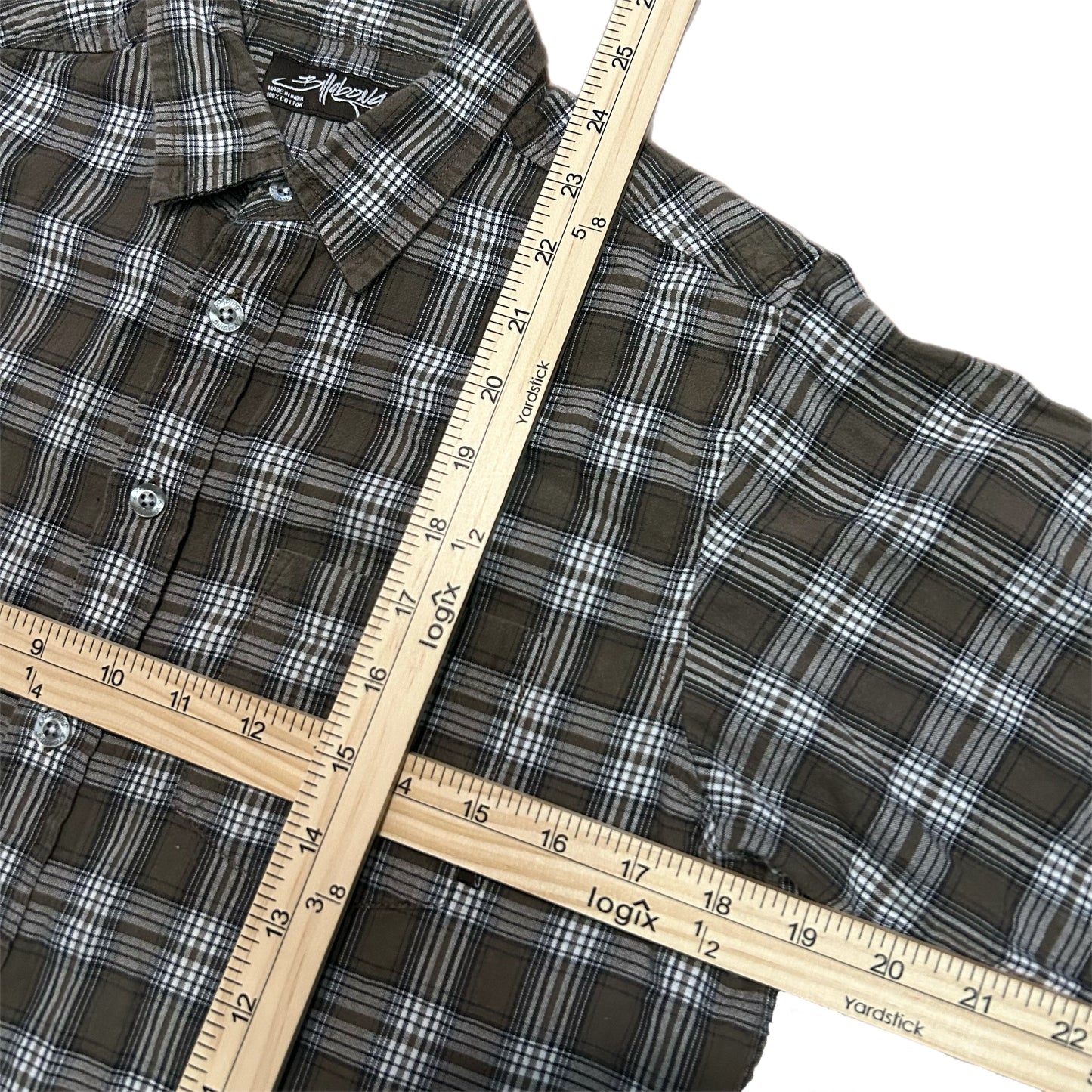 (Boys L) Y2K Billabong Brown Plaid Button-Up