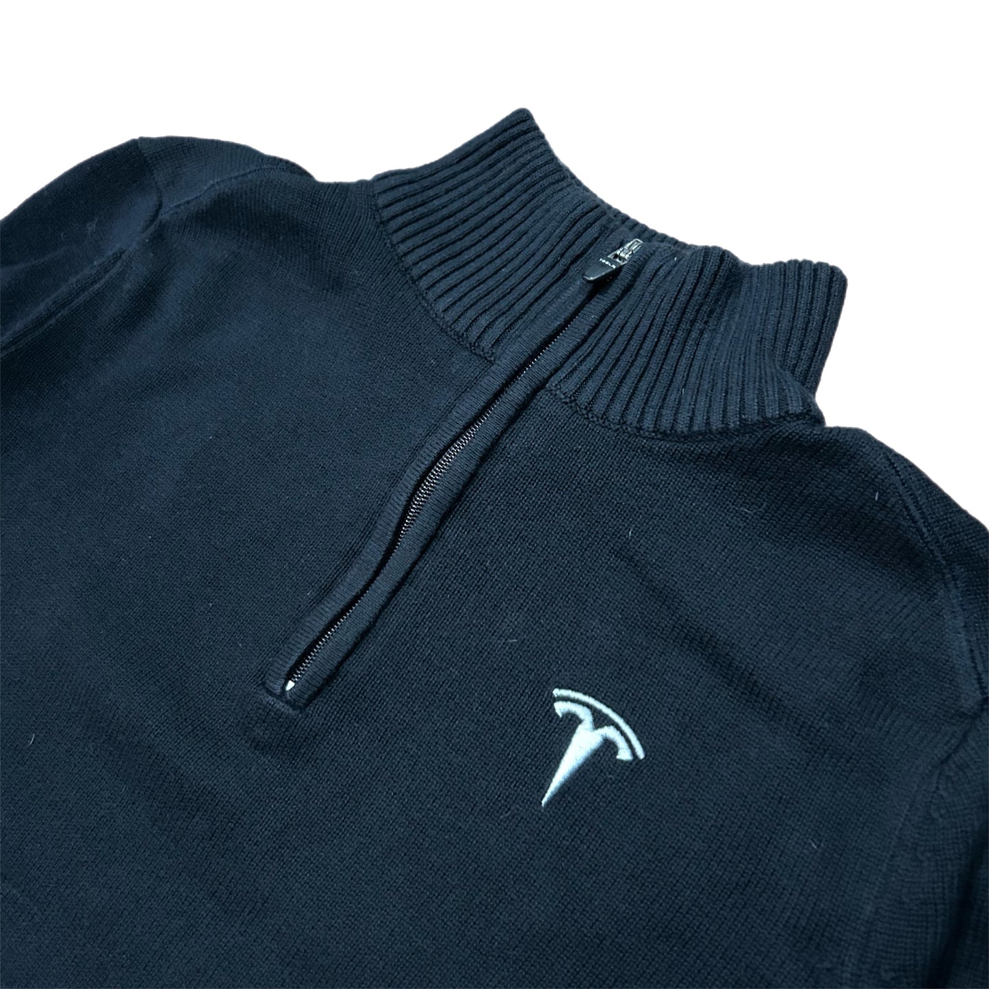 (M) Tesla Black Quarter-Zip Fleece Pullover