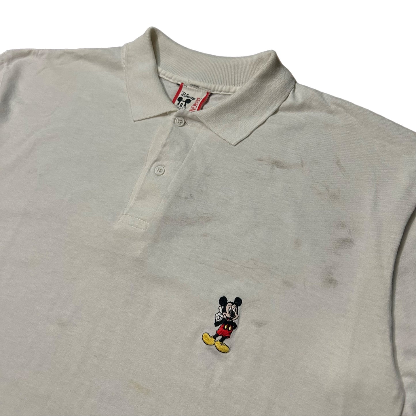 (L) Vintage Disney Designs Mickey White Polo Shirt