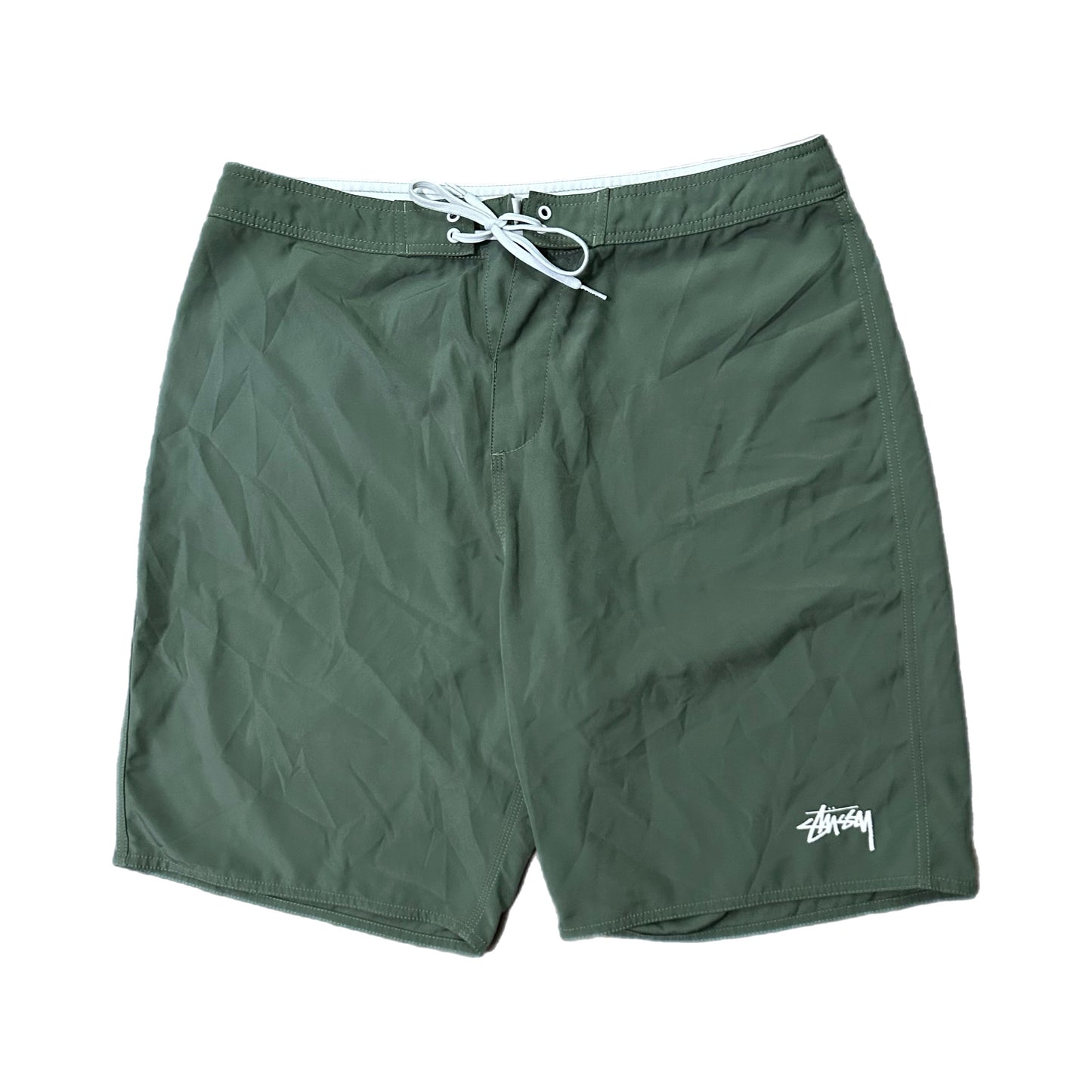 (32) Stussy Olive Green Nylon Swim Shorts