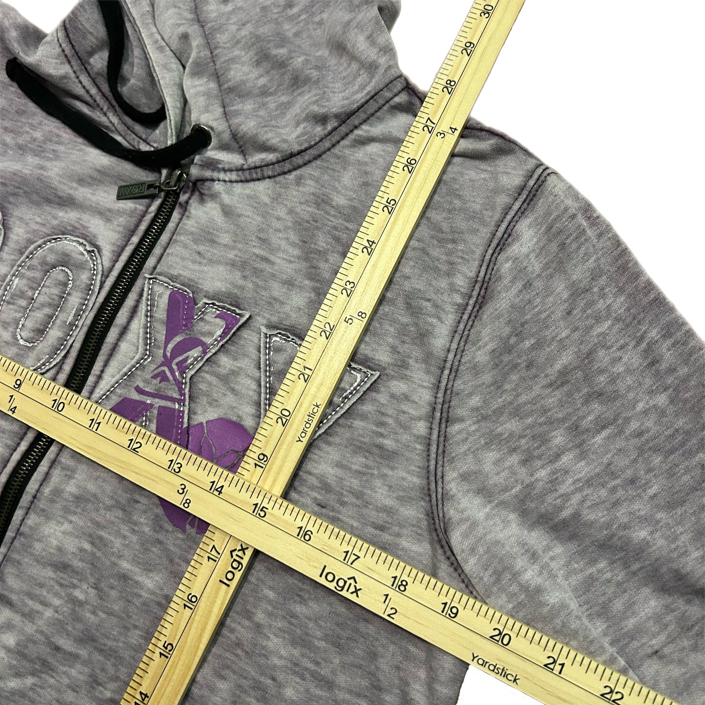 (XL) Y2K Women's Roxy Purple Zip-Up Hoodie