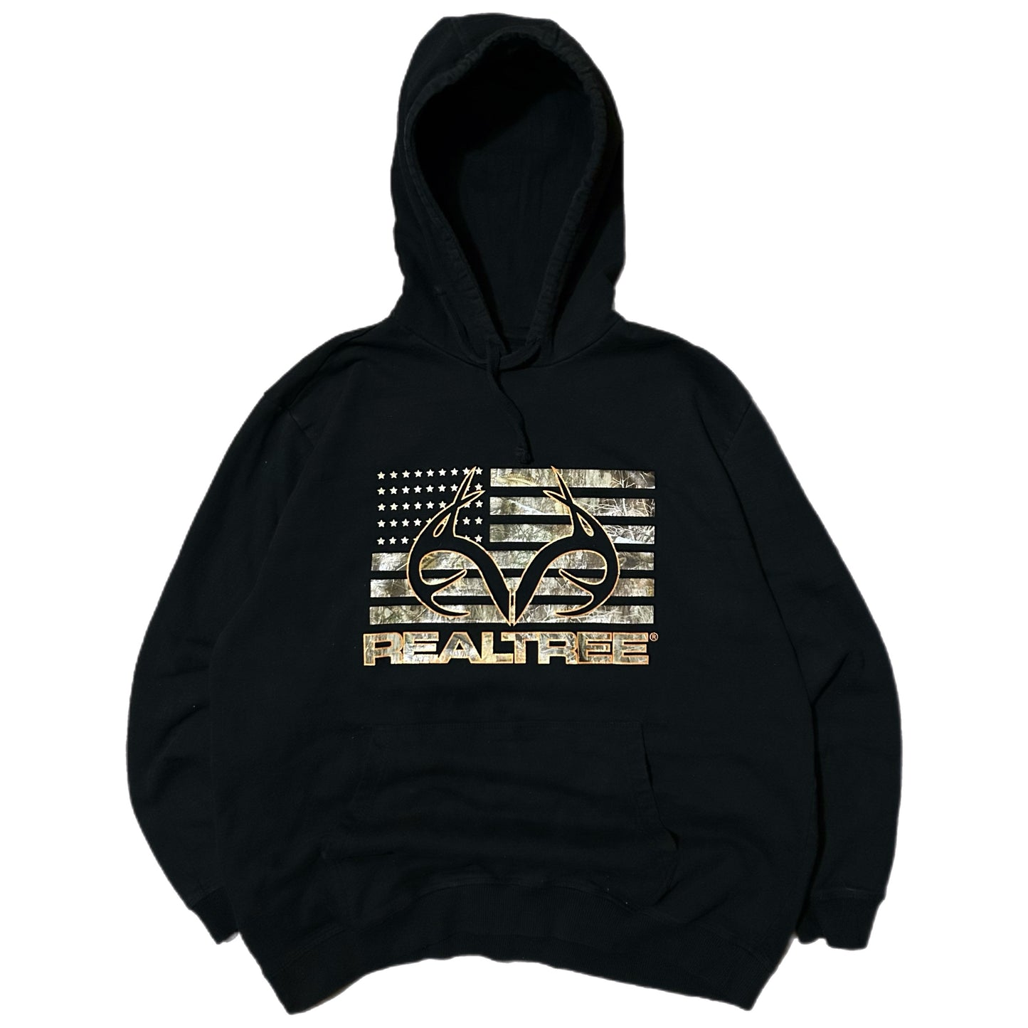 (XL) Y2K Realtree Camo Flag Black Hoodie