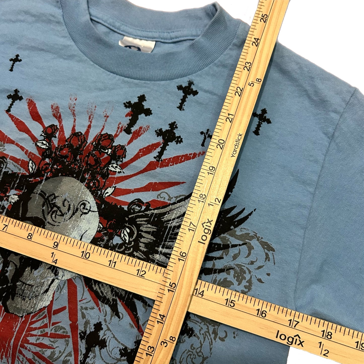 (S) Vintage Y2K Skeleton Gothic Baby Blue T-Shirt