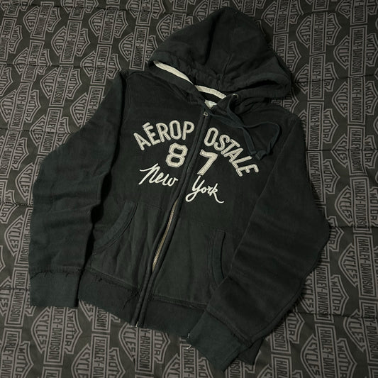 (Woman M) Vintage Y2K Aeropostale New York 87 Full Zip Black Hoodie