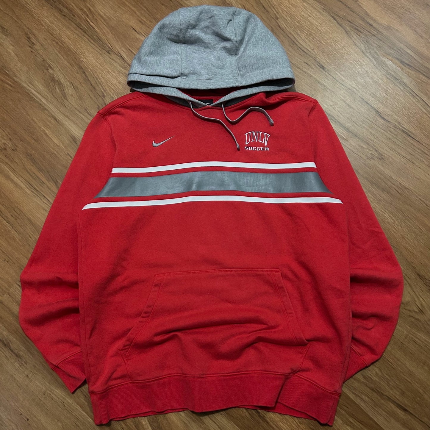 (M) Nike Sportwear UNLV Rebels Soccer Red Grey Striped Pullover Hoodie