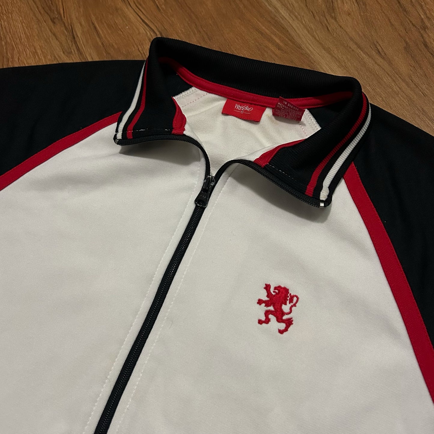 (M) Vintage Y2K Mossimo Lion Embroidered White Red Track Jacket