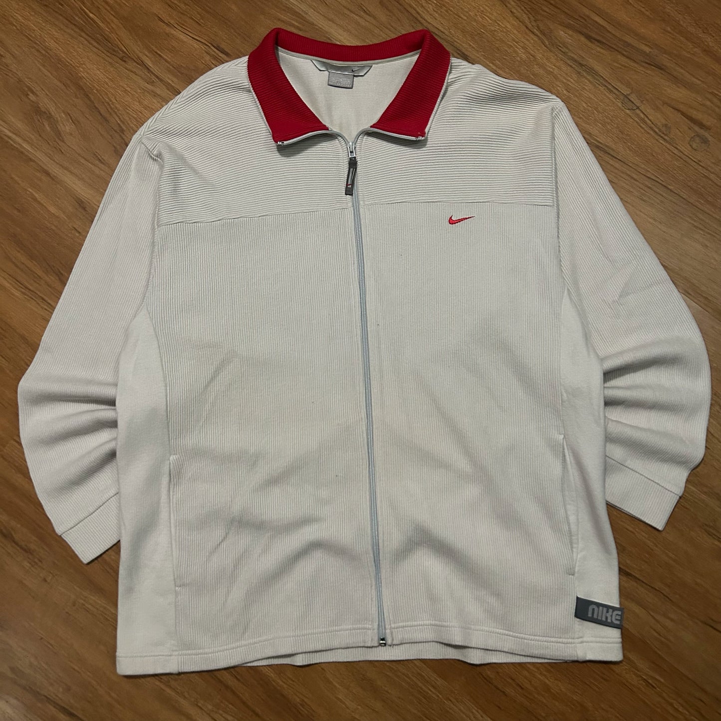 (XL) Vintage Y2K Nike Collared White Red Full Zip Track Jacket