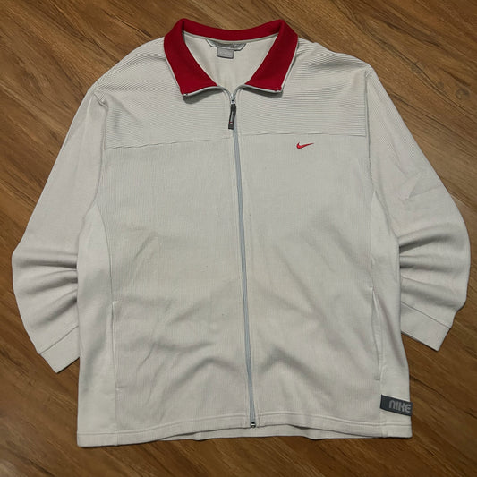 (XL) Vintage Y2K Nike Collared White Red Full Zip Track Jacket