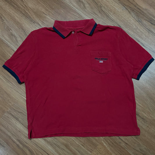 (M/L) Vintage 90s Polo Sport Ralph Lauren Red Waffle Knit Pocket Polo Shirt