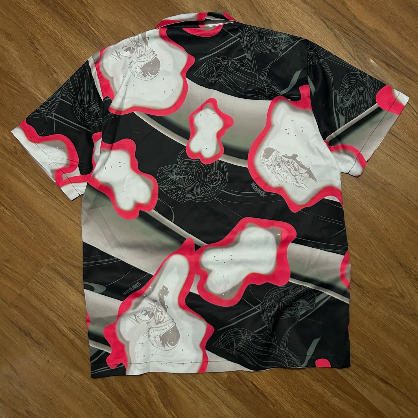 (XL) Vintage Southpole Astronaut Abstract Satin Polo Shirt