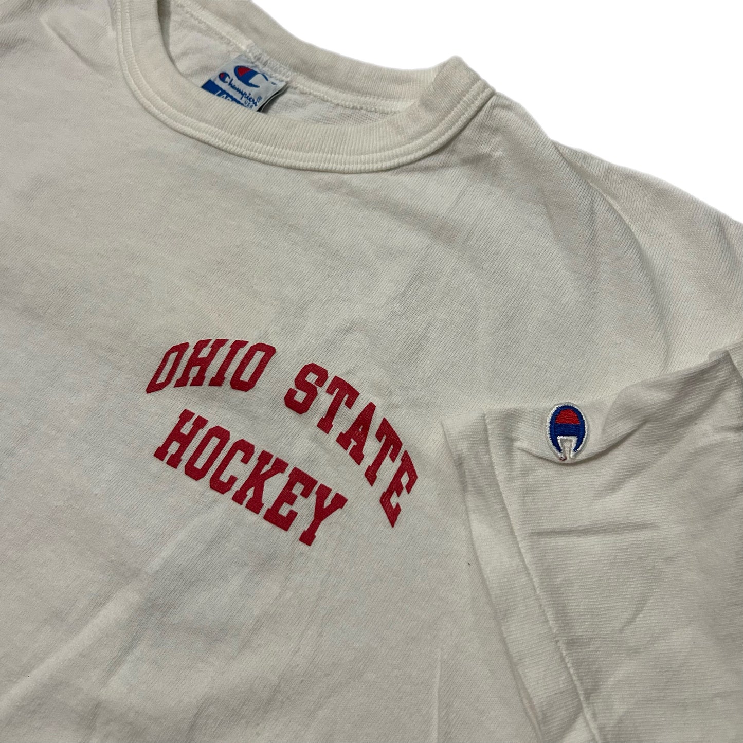 (L) 90s Champion Ohio State Hockey White T-Shirt