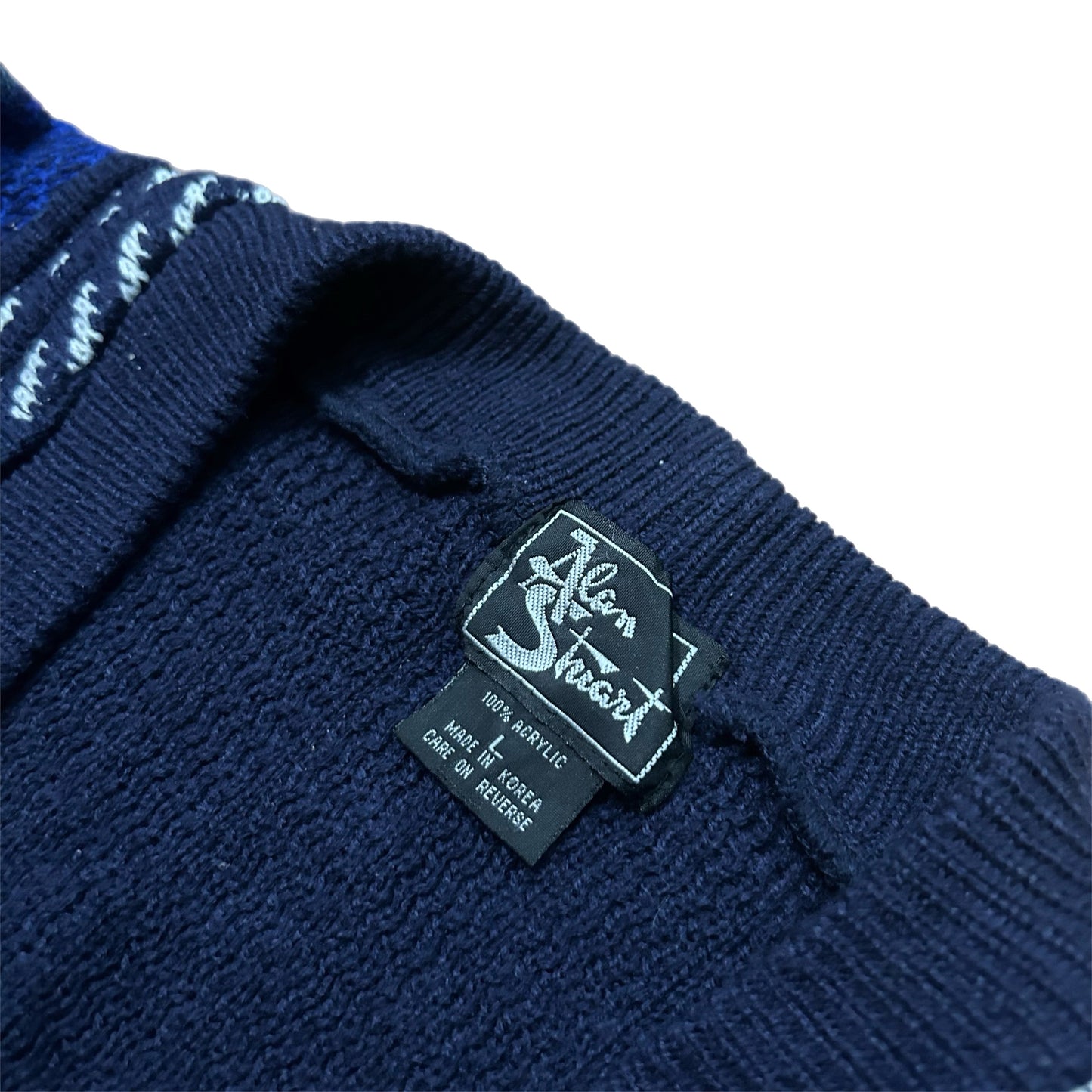 (L) Vintage 90s Alan Stuart 3D Knitted Blue Cardigan