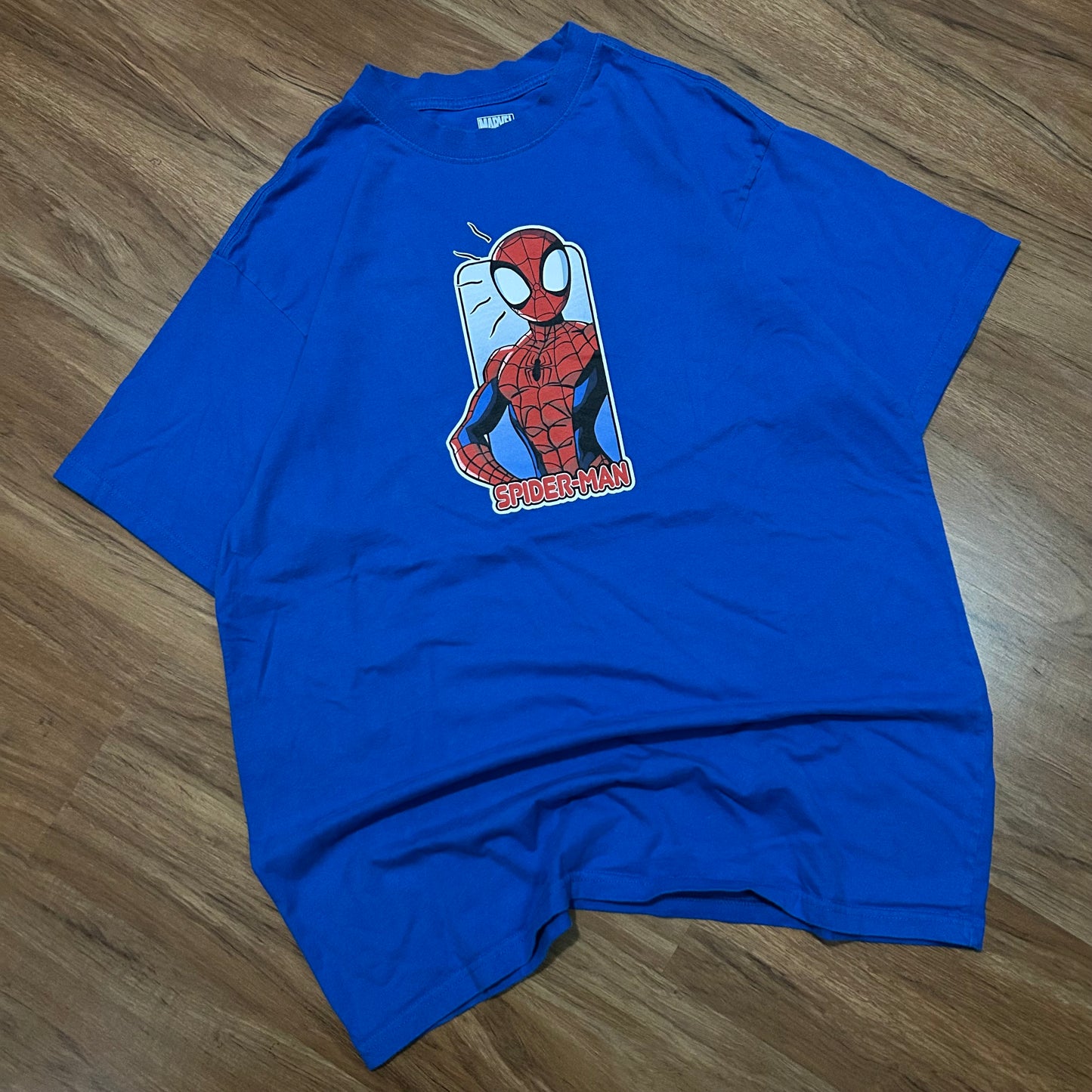 (XL) Marvel's Friendly Neighborhood Spider-Man Cartoon Blue Graphic T-Shirt