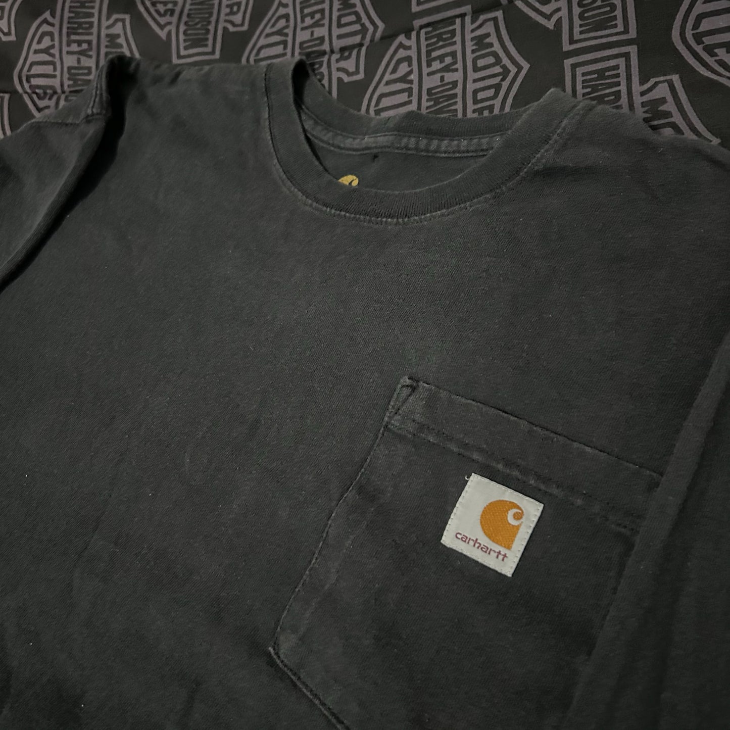 (M) Carhartt Workwear Pocket Long Sleeve Faded Black T-Shirt