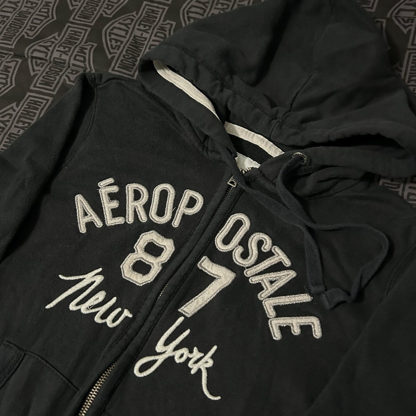 (Woman M) Vintage Y2K Aeropostale New York 87 Full Zip Black Hoodie
