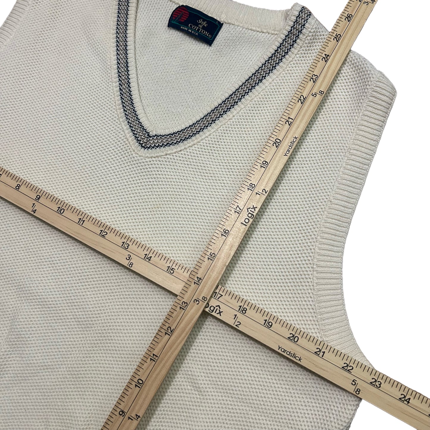 (L) 90s Isle of Cotton Knitted Pullover White Vest