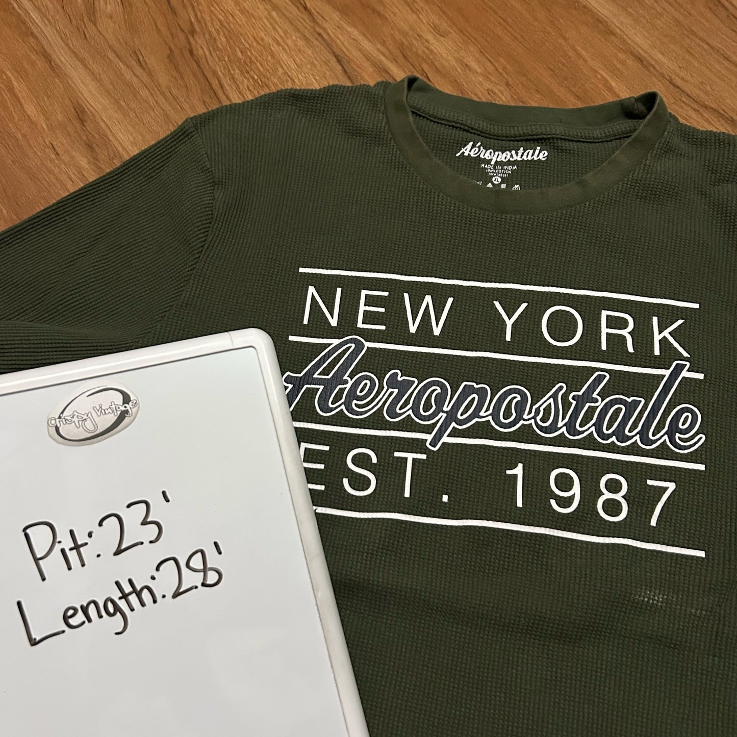 (XL) Aeropostale New York 1987 Olive Green Thermal Waffle Knit Longsleeve