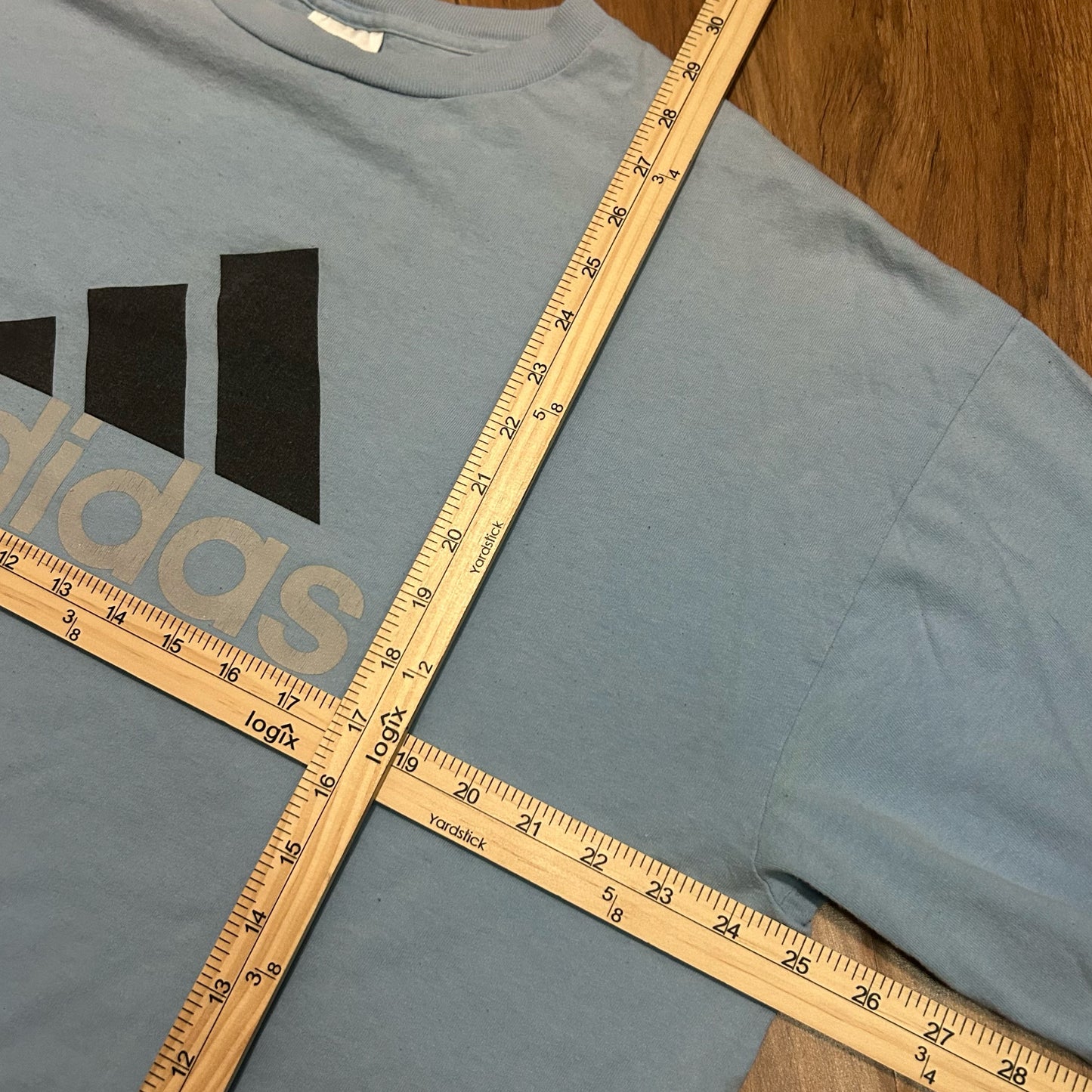 (XL) Vintage Y2K Big Adidas Logo Baby Blue T-Shirt