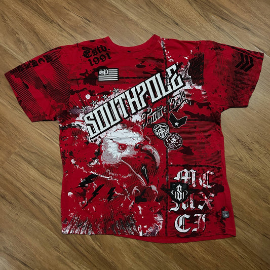 (XXL) Southpole Truth & Liberty Red Eagle Graphic T-Shirt