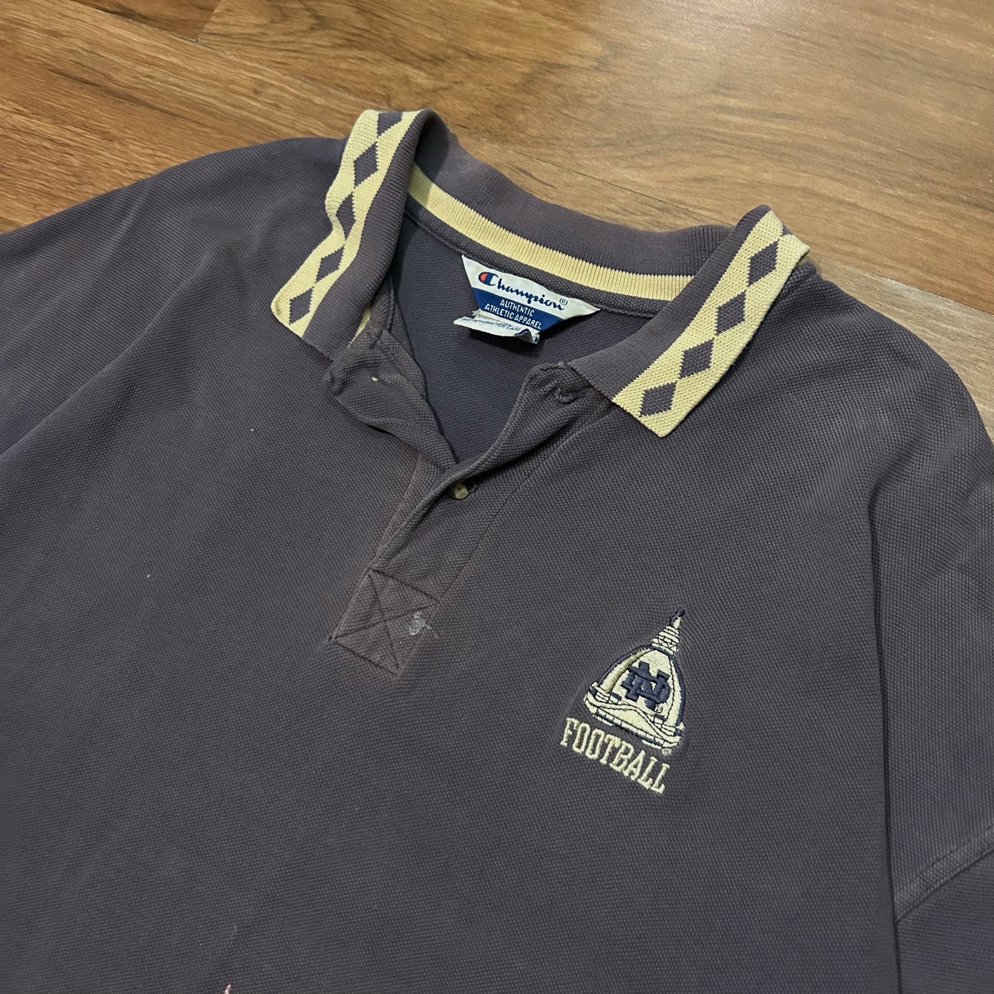 (XXL) Vintage 90s Champion Notre Dame Football Grey Polo Shirt