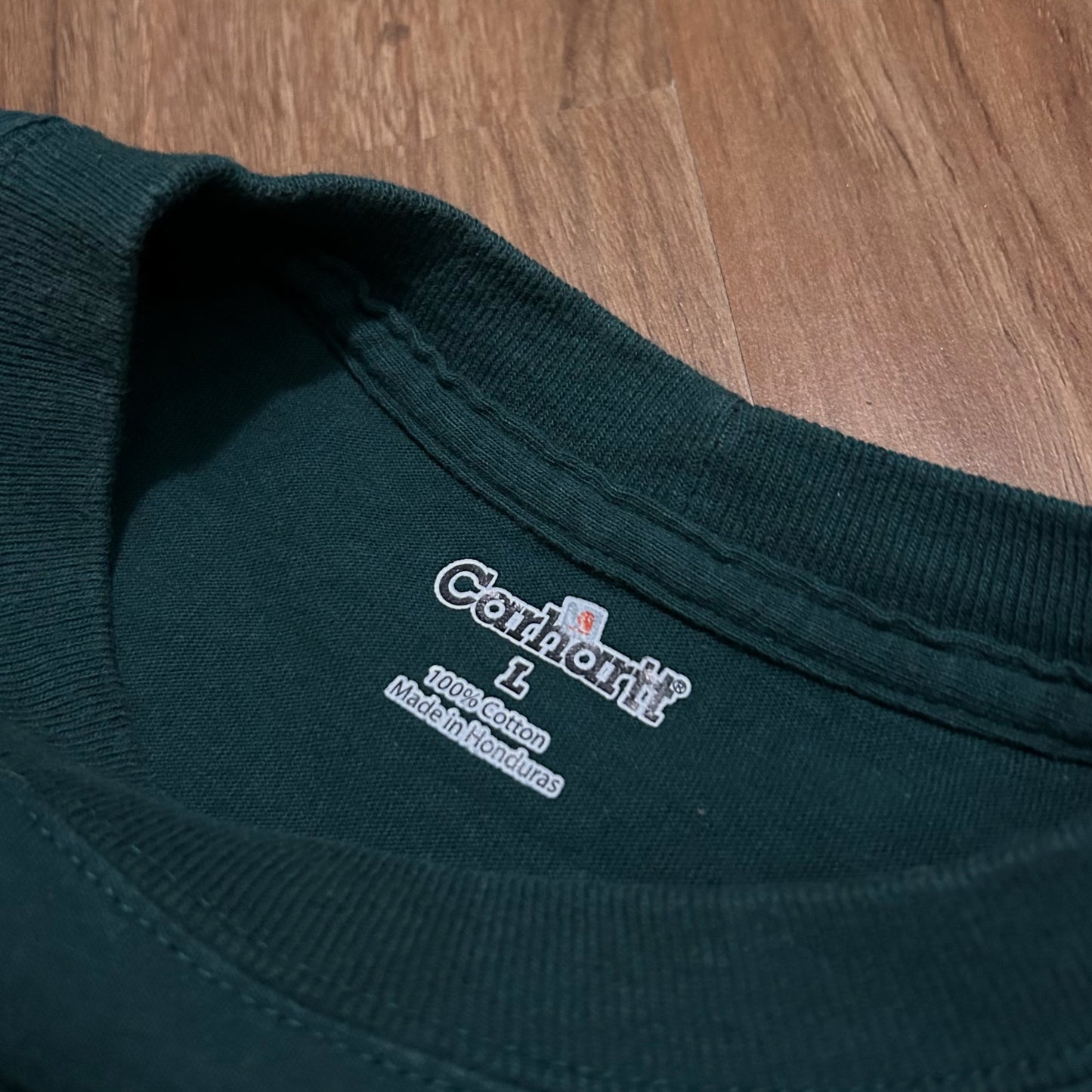 (L) Carhartt Loose Fit Heavyweight Long Sleeve Green Pocket T-Shirt