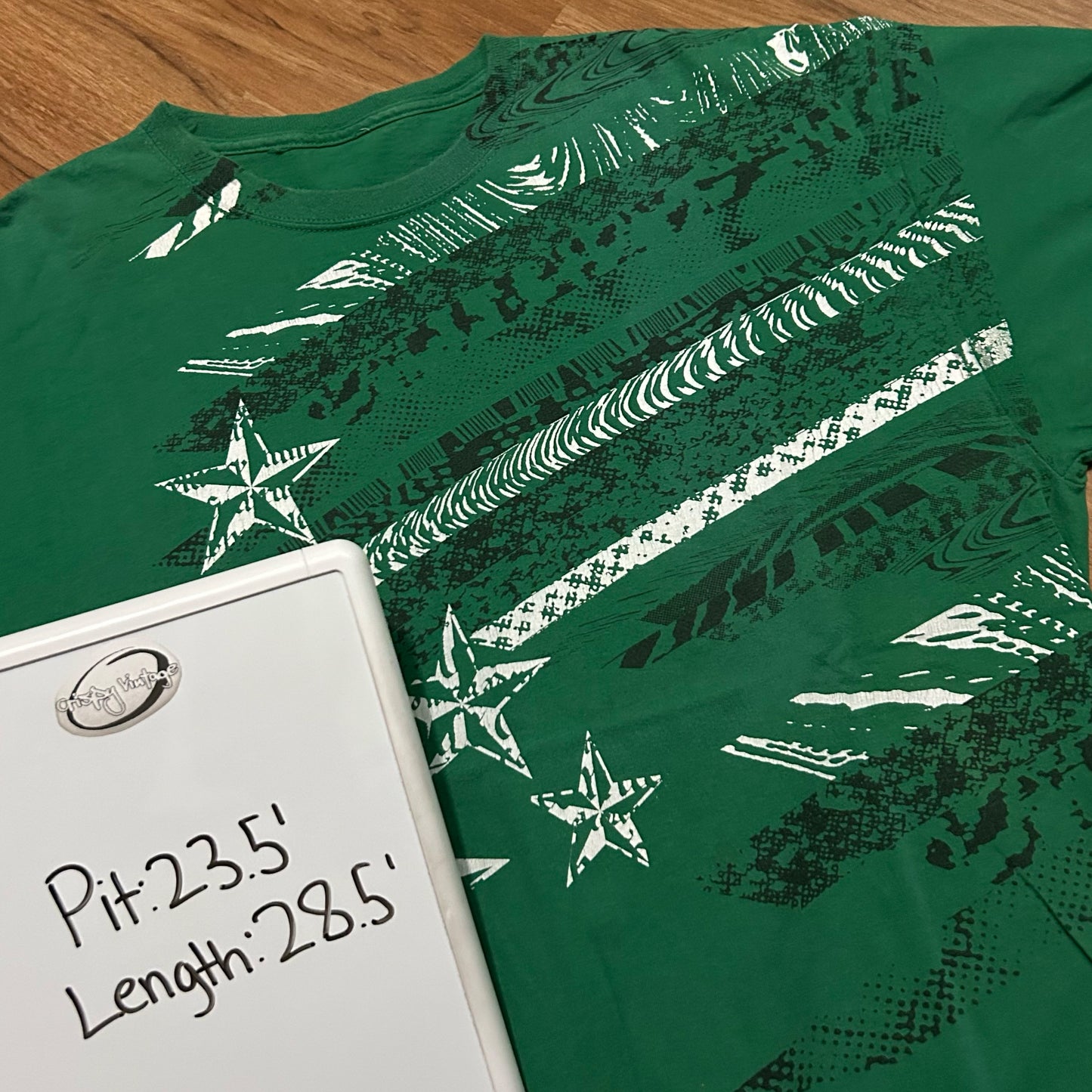 (XL) Vintage Y2K Carbon Stars Grunge AOP Green Graphic T-Shirt