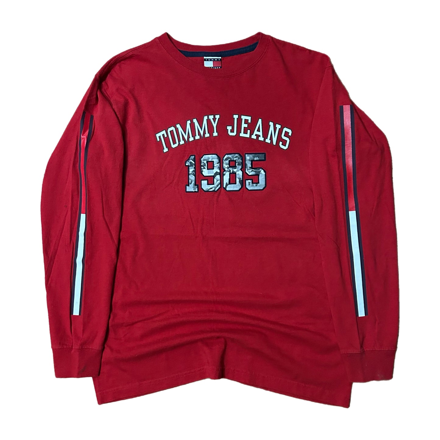 (Women XL) Y2K Tommy Hilfiger Retro 1985 Red Longsleeve T-Shirt
