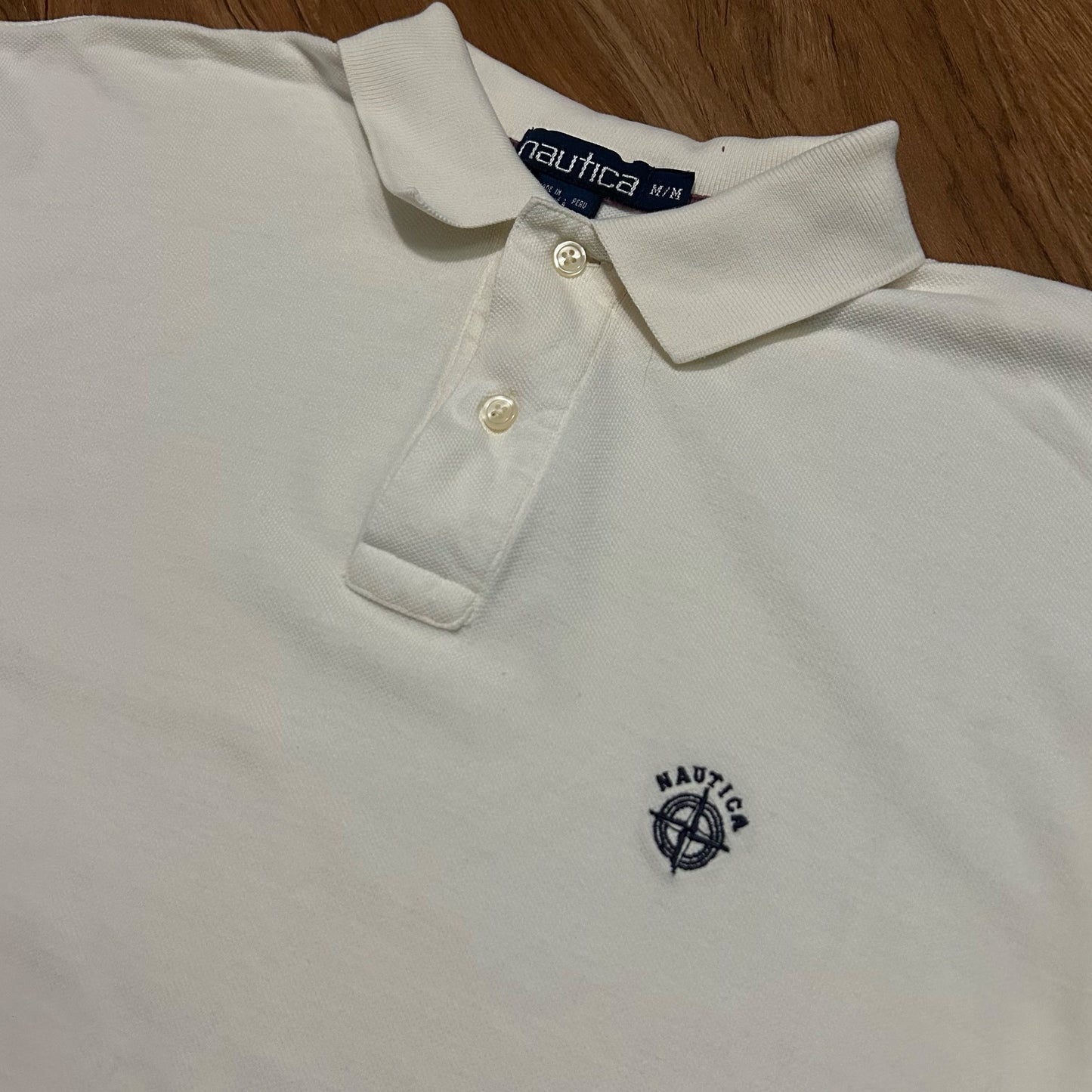 (M) Vintage Nautica White Short Sleeve Pique White Polo Shirt