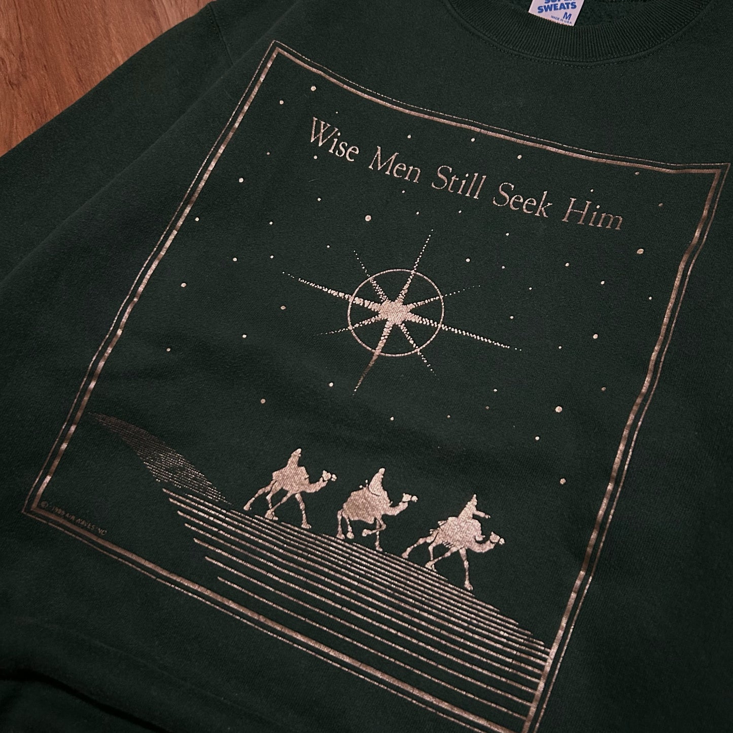 (M) Vintage 1989 Wise Men Still Seek Him Jesus Green Pullover Crewneck