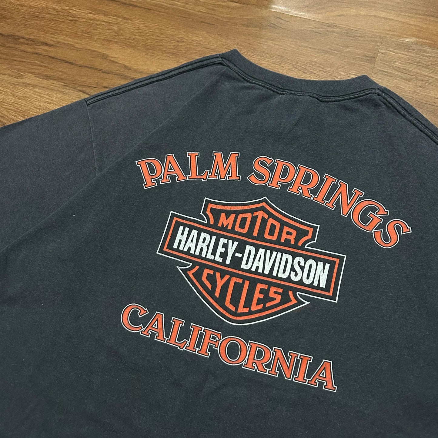 (XL) Vintage Harley Davidson Palm Springs California Washed Black T-Shirt