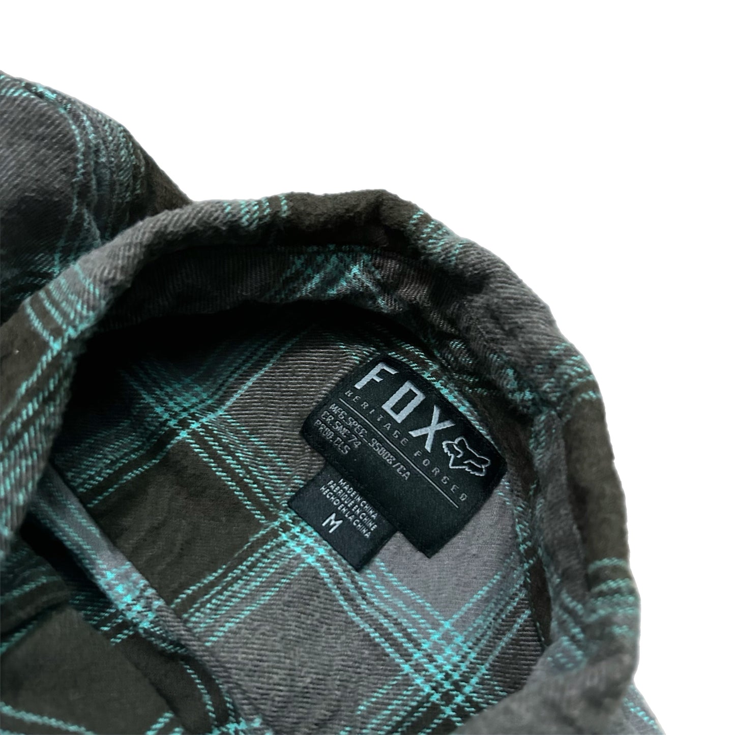 (M) Fox Racing Plaid Grey Teal Flannel Shirt