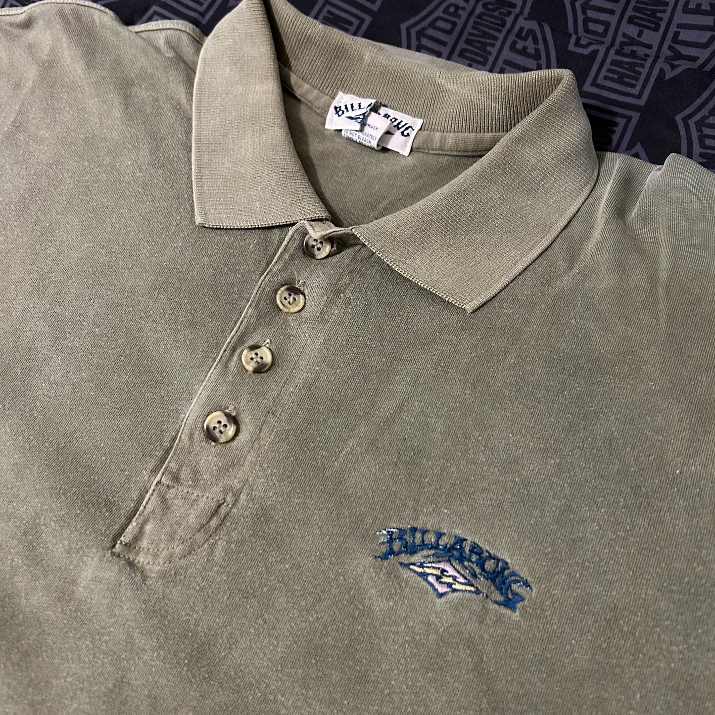 (M) Vintage 90s Billabong Pigment Dyed Olive Green Embroidered Polo Shirt