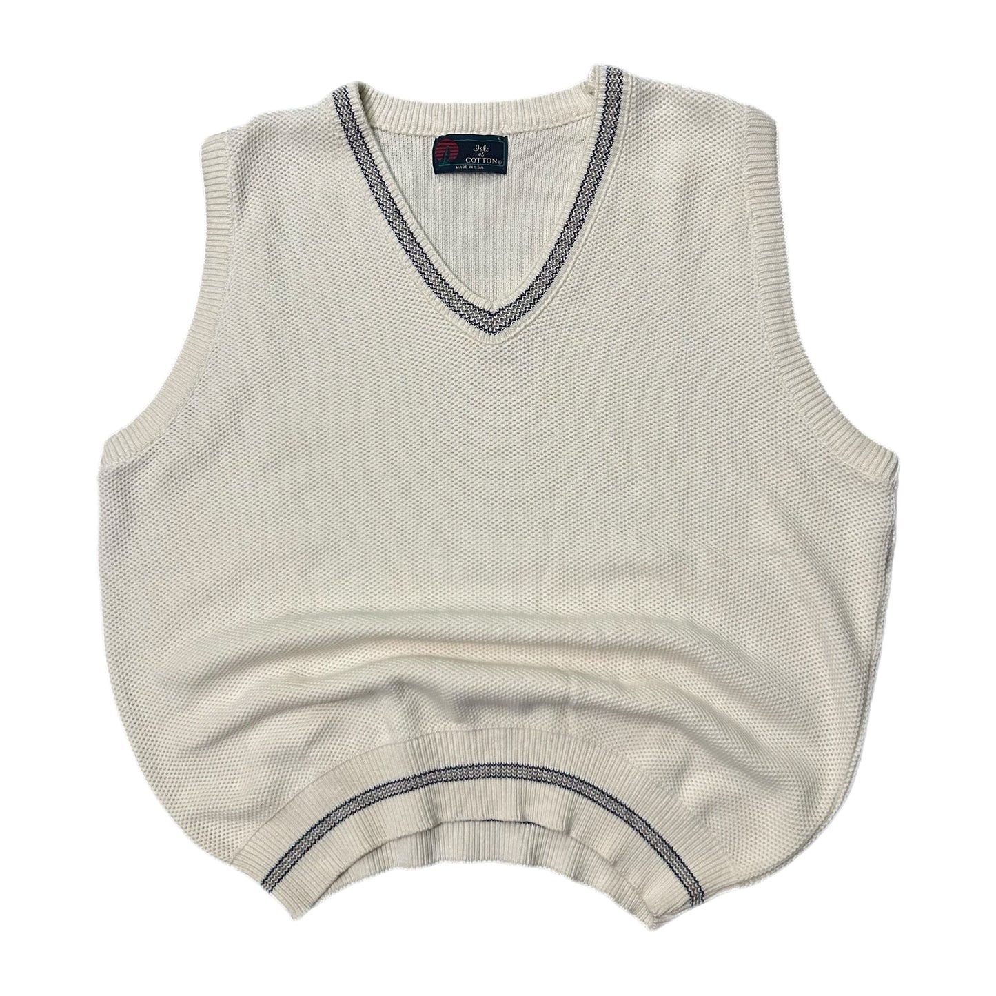 (L) 90s Isle of Cotton Knitted Pullover White Vest
