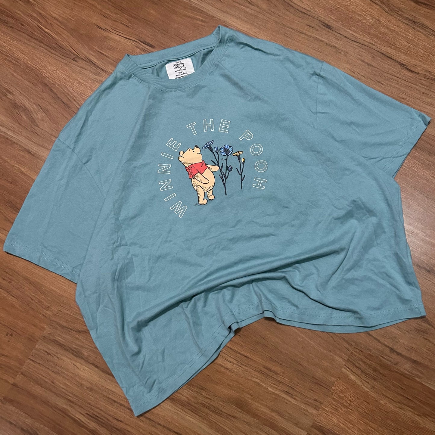 (Womens L) Vintage Disney Winnie The Pooh Embroidered Blue T-Shirt