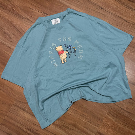 (Womens L) Vintage Disney Winnie The Pooh Embroidered Blue T-Shirt