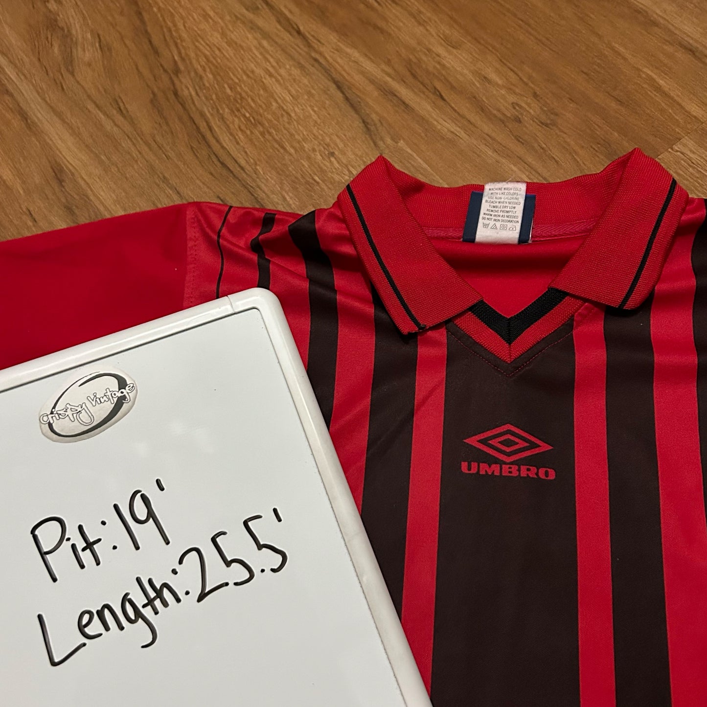 (Youth L) Vintage Umbro Striped Template Red Soccer Jersey