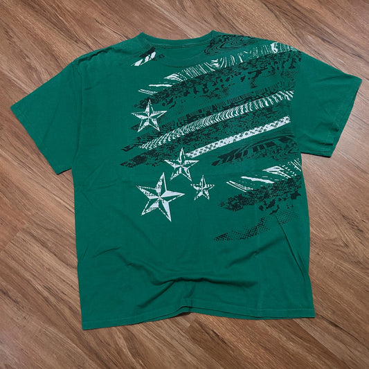 (XL) Vintage Y2K Carbon Stars Grunge AOP Green Graphic T-Shirt