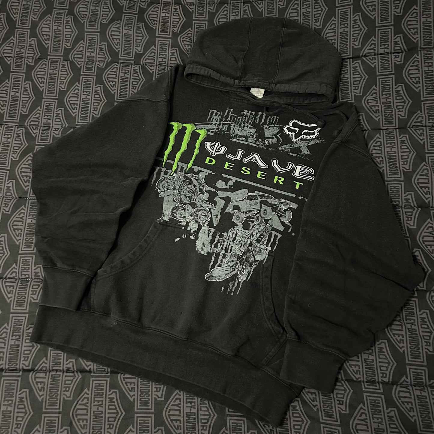 (L/XL) Vintage Y2K Fox Racing x Monster Energy Mojave Desert Graphic Hoodie