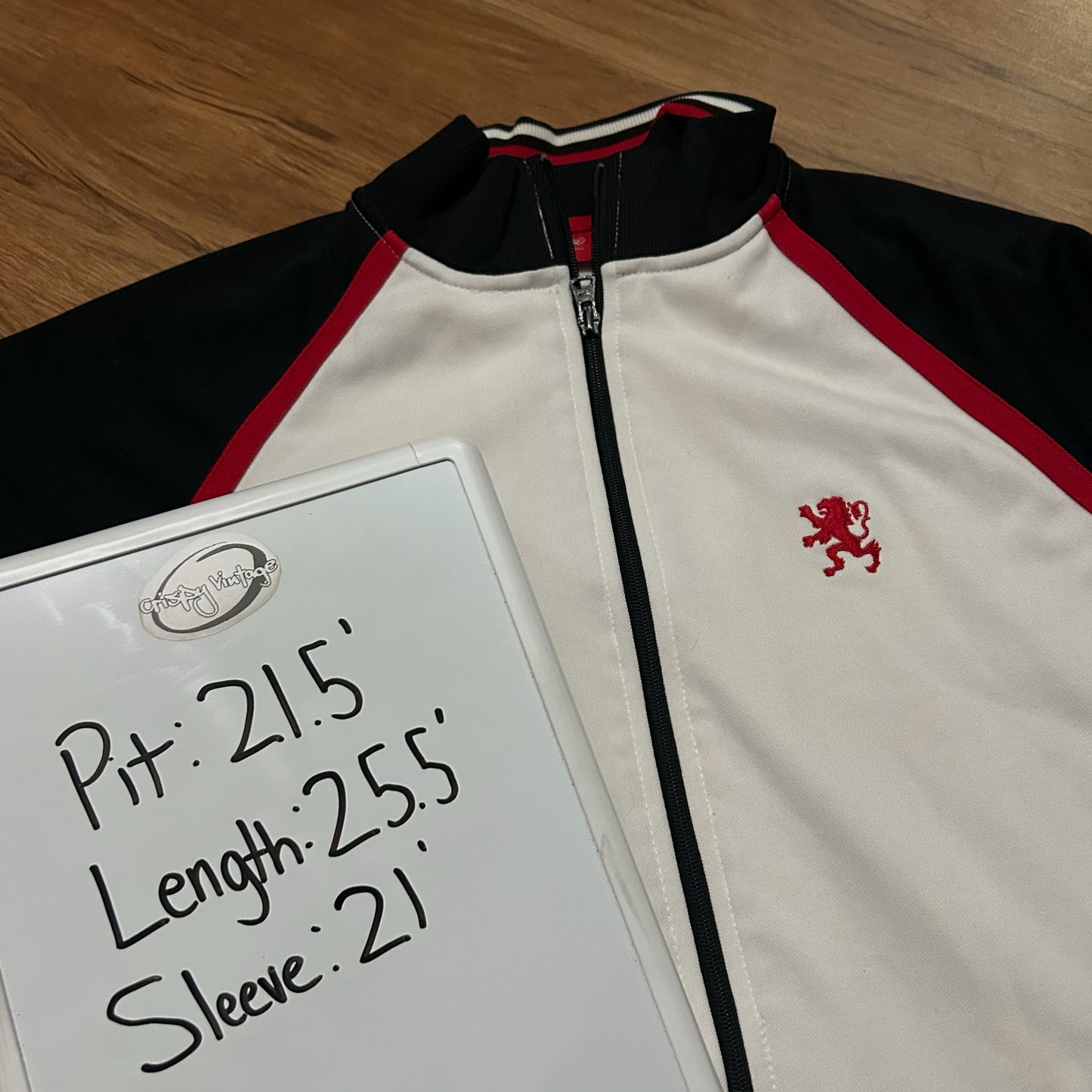 (M) Vintage Y2K Mossimo Lion Embroidered White Red Track Jacket