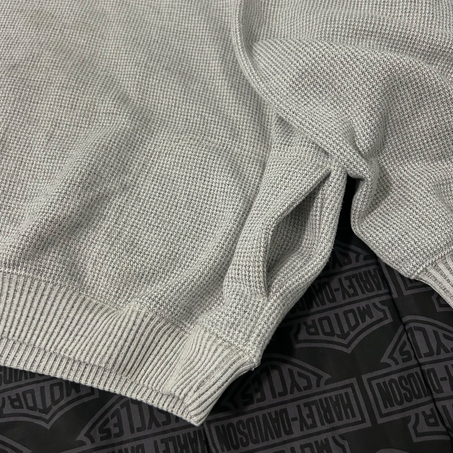 (XXL) Vintage Gear for Sports Gray Waffle Knit Quarter-Zip Pullover Sweater