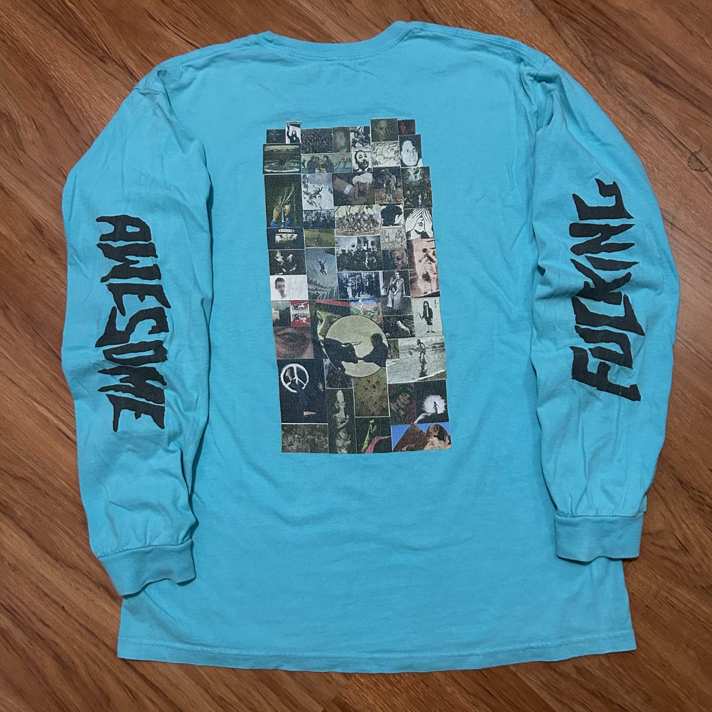 (L) F**king Awesome Collage Blue Graphic Longsleeve T-Shirt