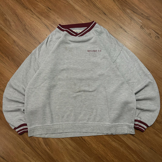 (L) Retro Skylinks Golf Course Grey Burgundy Pullover Crewneck