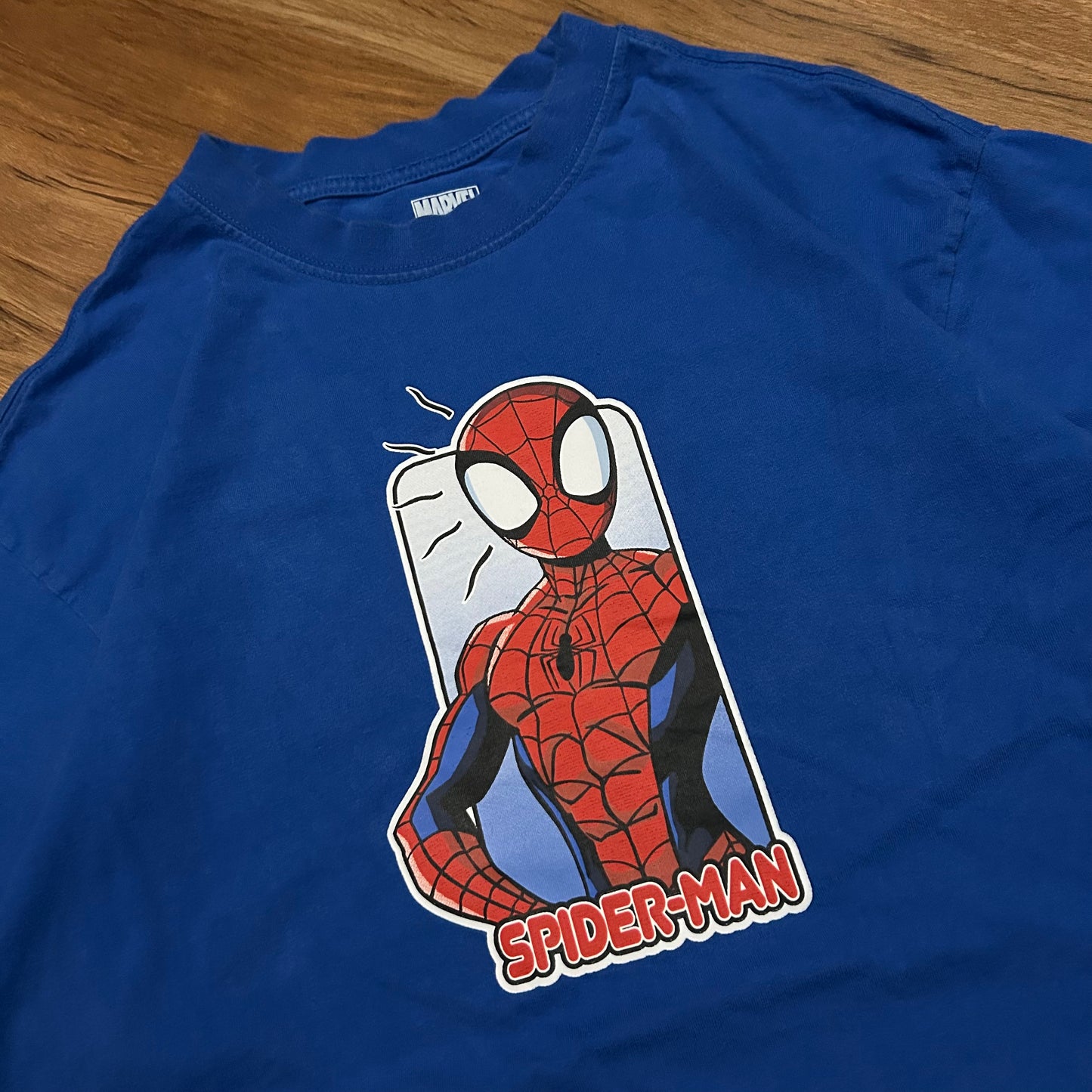 (XL) Marvel's Friendly Neighborhood Spider-Man Cartoon Blue Graphic T-Shirt