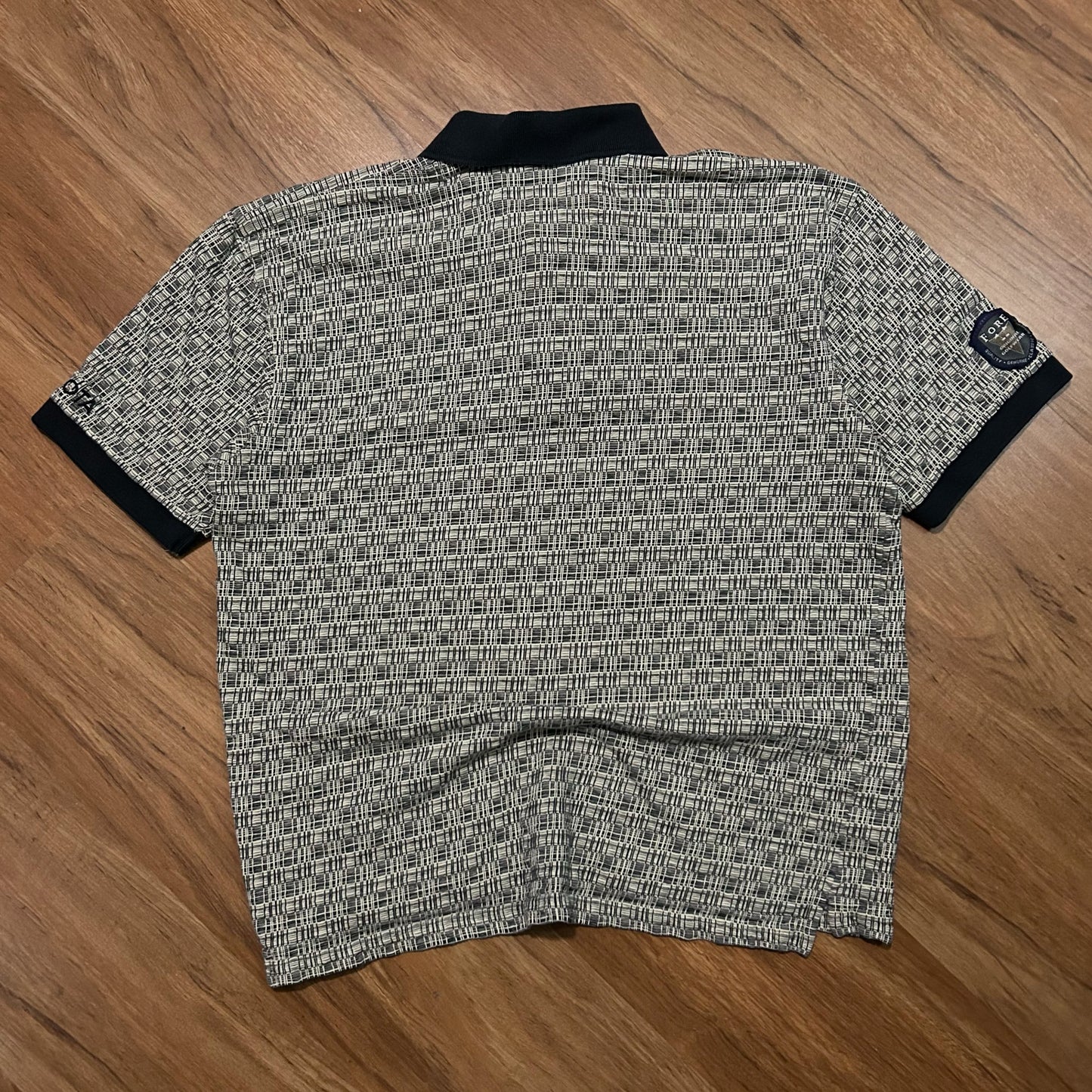 (L) Vintage 90s Fore Golfwear Toyota Geometric Jacquard Knit Polo Shirt