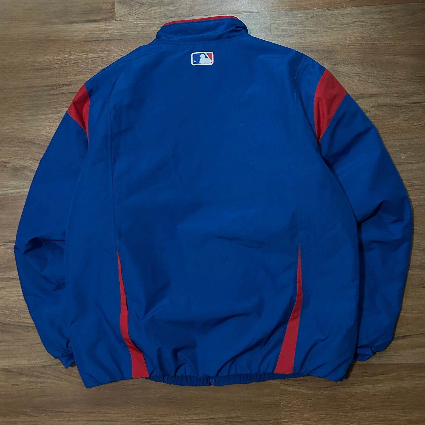 (XL) Majestic MLB Chicago Cubs Royal On-Field Thermal Zip-Up Blue Jacket